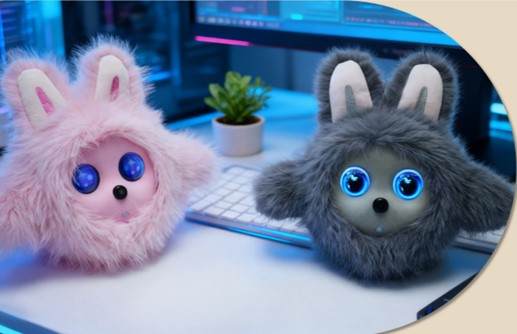 Modern office environment with team members working on computers, collaborative workspace with whiteboards and technology equipment, professional business setting